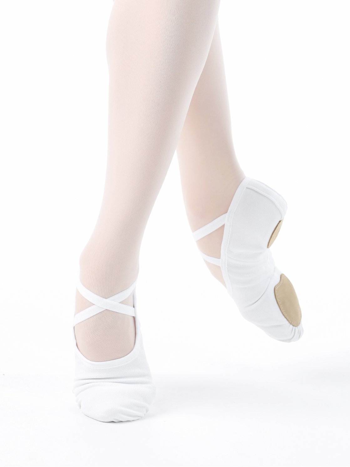 Балетные мягкие туфли высокой закрытости из стретч-ткани белые