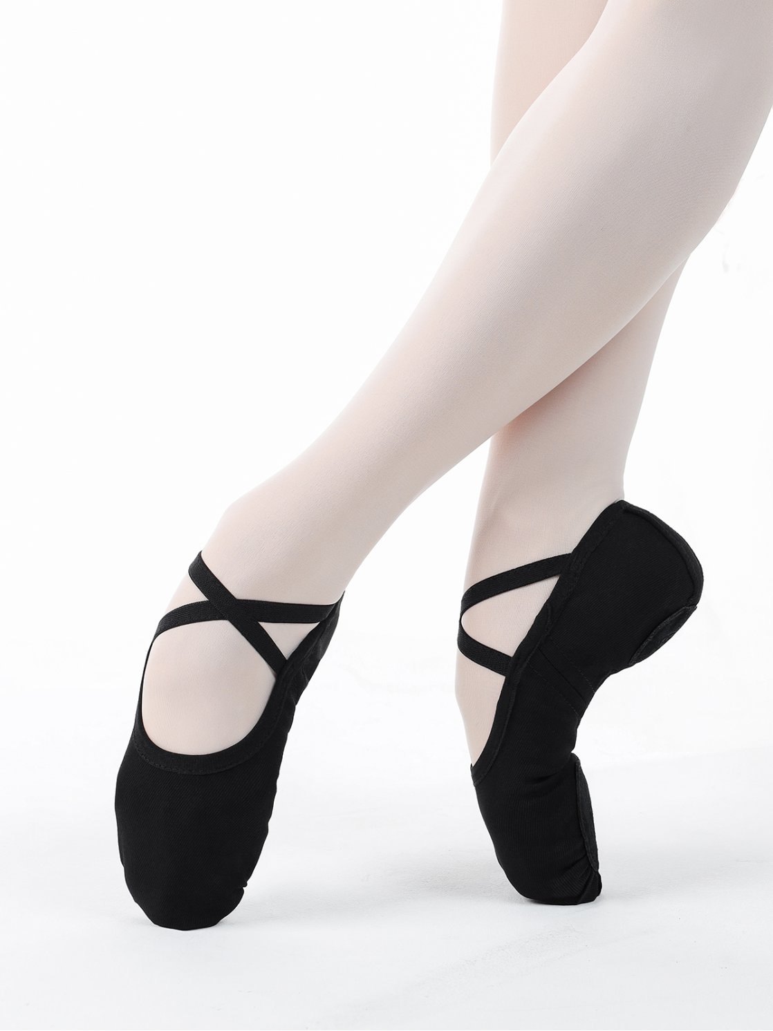 Балетные мягкие туфли высокой закрытости из стретч-ткани черные