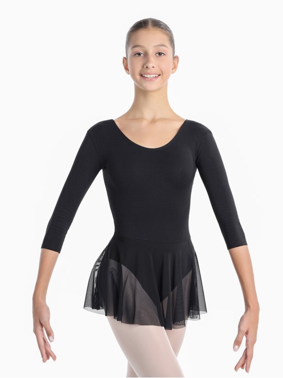 Купальник из хлопка с рукавом 3/4 и юбочкой из сетки