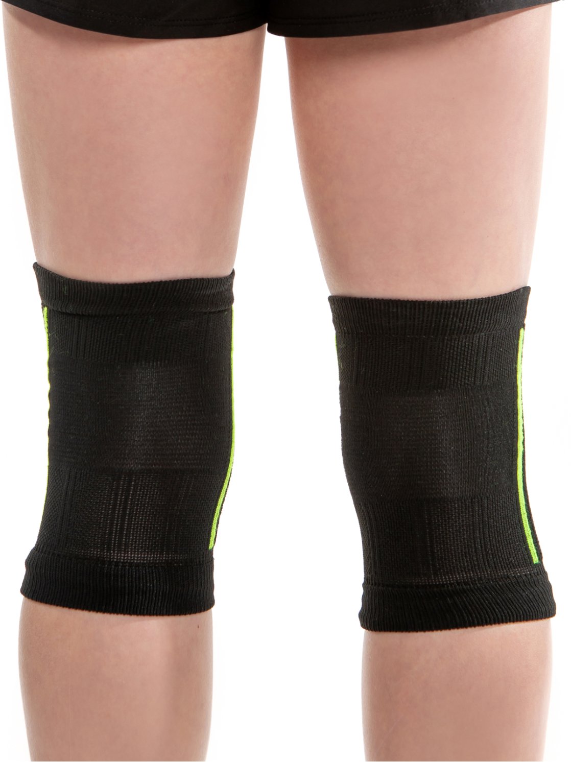Наколенники вязаные черные с лаймовыми полосками