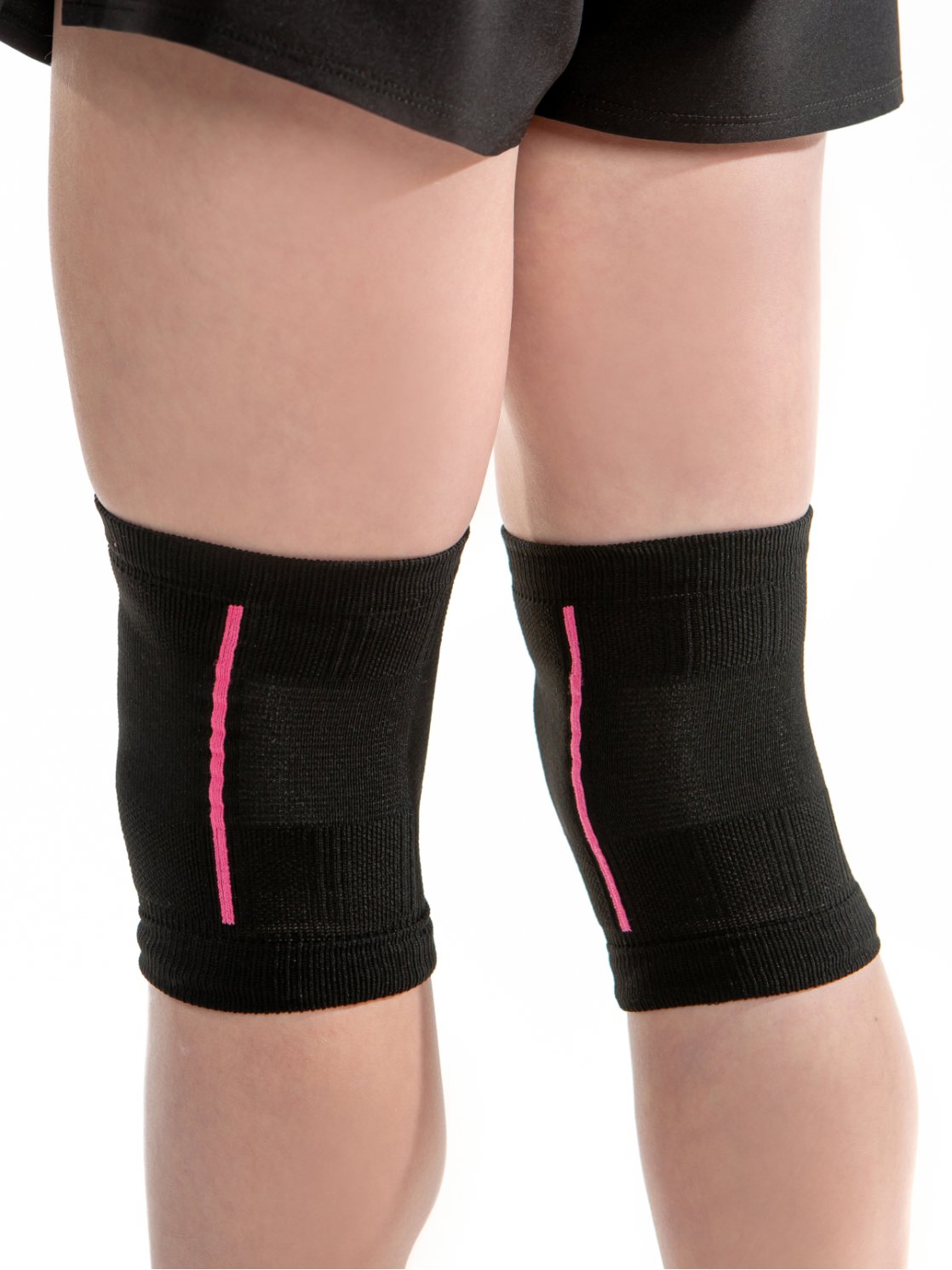 Наколенники вязаные черные с розовыми полосками