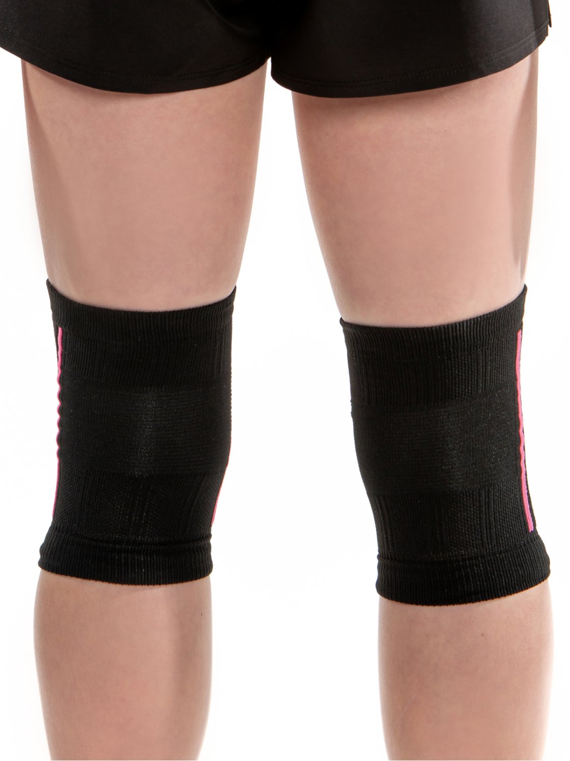Наколенники вязаные черные с розовыми полосками