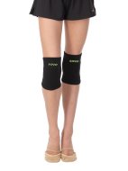Knitted knee pads black with lime stripes