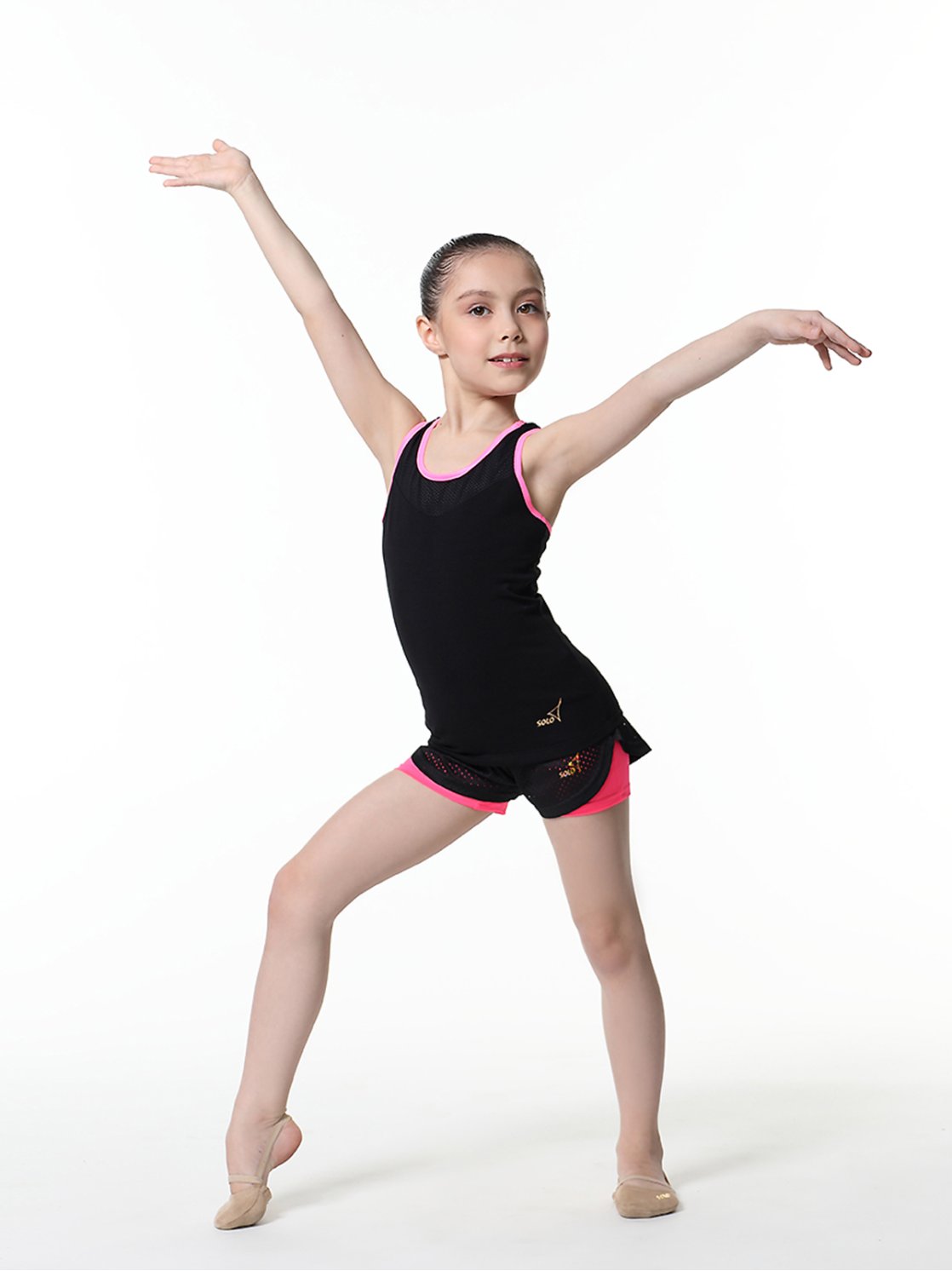 Майка-борцовка с кантами и вставками из сетки черный/розовый