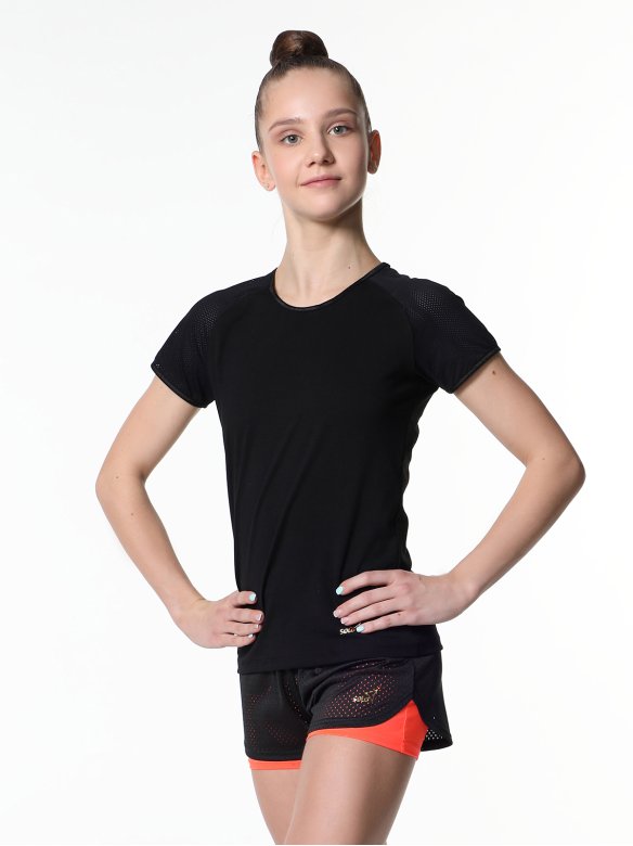 Футболка с кантами и вставками из сетки черная