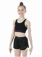 Шорты двойные с верхом из сетки черный/зеленый