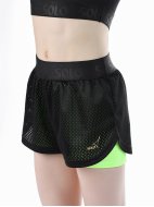 Шорты двойные с верхом из сетки черный/зеленый