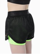 Шорты двойные с верхом из сетки черный/зеленый