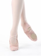 Балетные мягкие туфли средней полноты с присборенной эластичной тесьмой по следу розовые